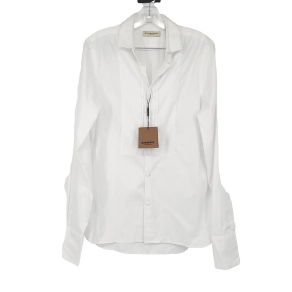 Burberry Men's Unisex Pintuck Bib Button Down Dress Shirt in White Neck 15 NEW - Picture 2 of 10
